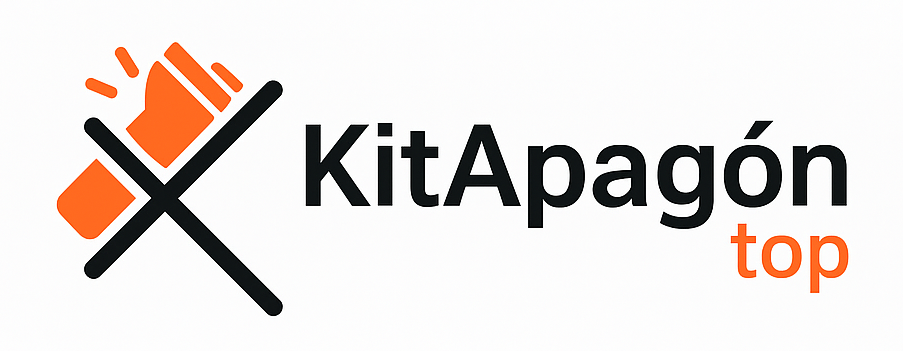 Logotipo de KitApagón.top con icono de linterna cruzada en color naranja y negro, representando productos y kits de emergencia para apagones